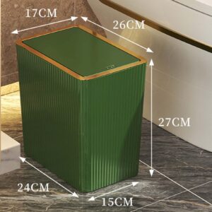 Kitchen Wastebasket with Press Type Lid Narrow Garbage Can, Paper Basket Organizer, Bathroom Trash Can with Lids for Study, 12L Green