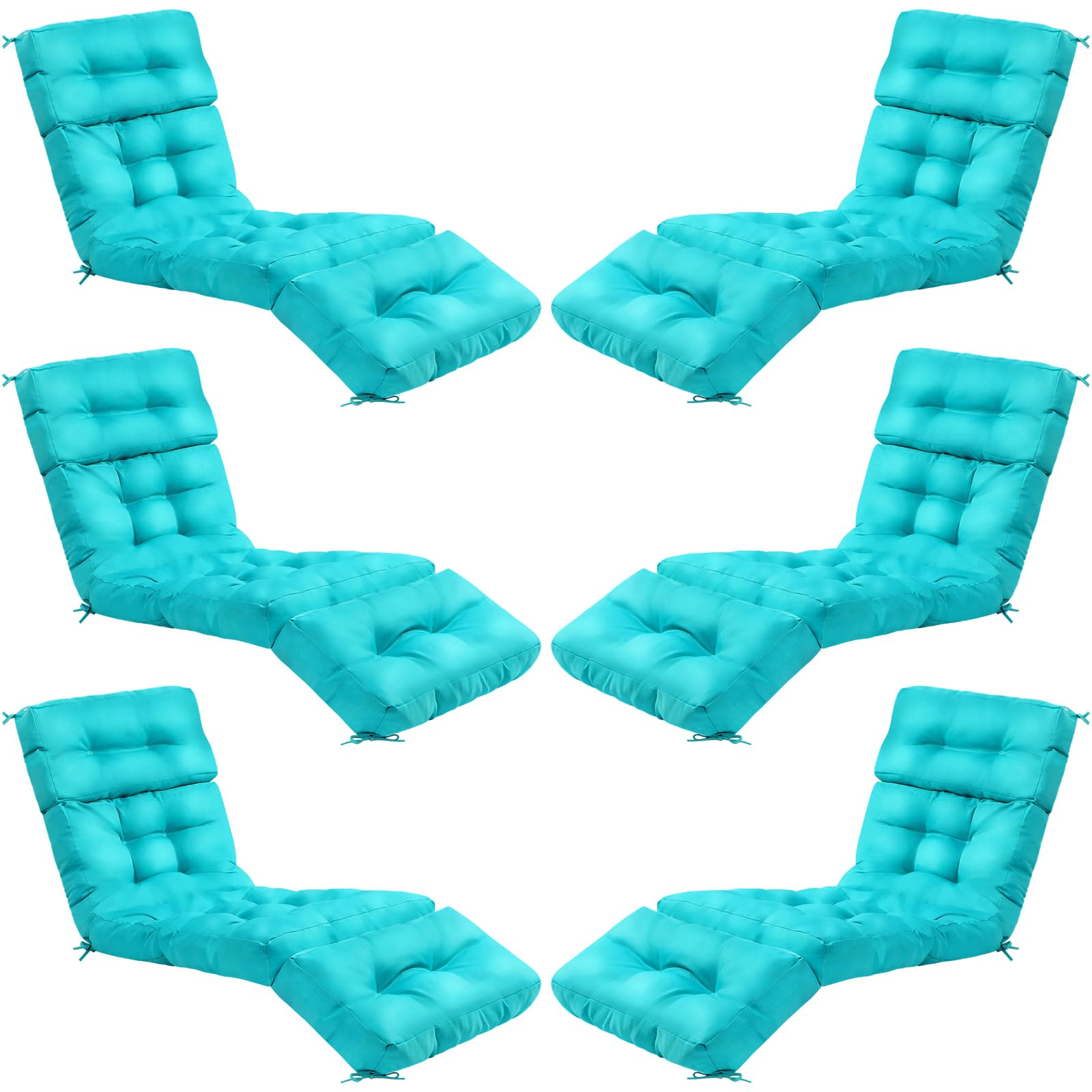 Huwena 6 Pcs Outdoor Chaise Lounge Cushion Pool Patio Lounge Cushions 22 x 73 x 4.7H Inch Waterproof Lounge Chair Cushion Beach Lounge Cushion Replacement for Patio Lounge Chairs (Lake Blue Style)