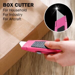 Chuangdi 16 Pack Box Cutter Utility Knife, Heavy Duty Aluminum Shell Retractable Ergonomic Box Cutter for Boxes Cardboard Carpet Pink Sharp Box Knifes, Package Opener