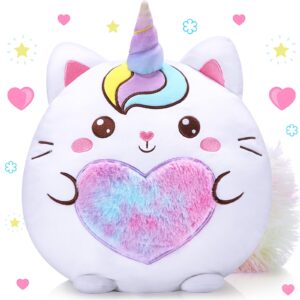 leyndo 14 inch caticorn plush throw pillow toy cute unicorn stuffed animals soft unicorn plush throw gift for girl kid birthdays christmas sofa bedroom room decor(cute)