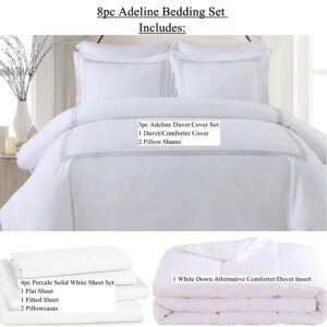 Royal Tradition Medium Warm 8pc Percale Bedding Set (California King Size) Includes: Grey Adeline Duvet Cover Set and White Bed Sheets with Down Alternative Comforter