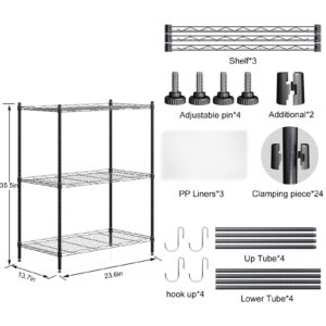 SsngygHme 3 Tier Shelves Storage, Wire Shelf Unit, Standing Adjustable Metal Shelves Organizer, Storage Racks for Restaurant Garage Pantry Kitchen Garage（Large，23.6" L x13.7 W x 35.5" H）…