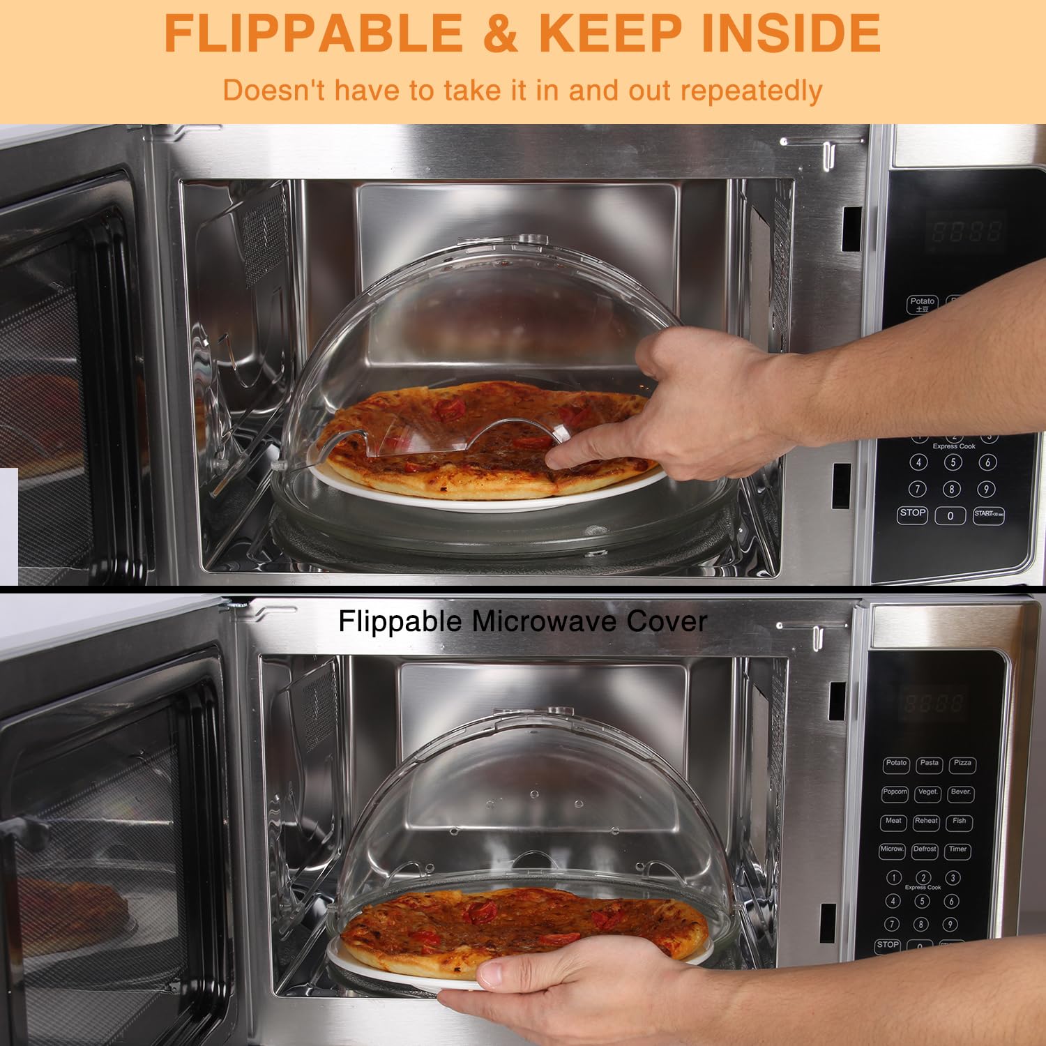 Flippable Microwave Splatter Cover,Microwave Cover for Food, Dish, Higher Microwave Plate Cover for Heating, Stay-Inside Splatter Guard for Microwave Oven, Innovative Lid-10.5 IN