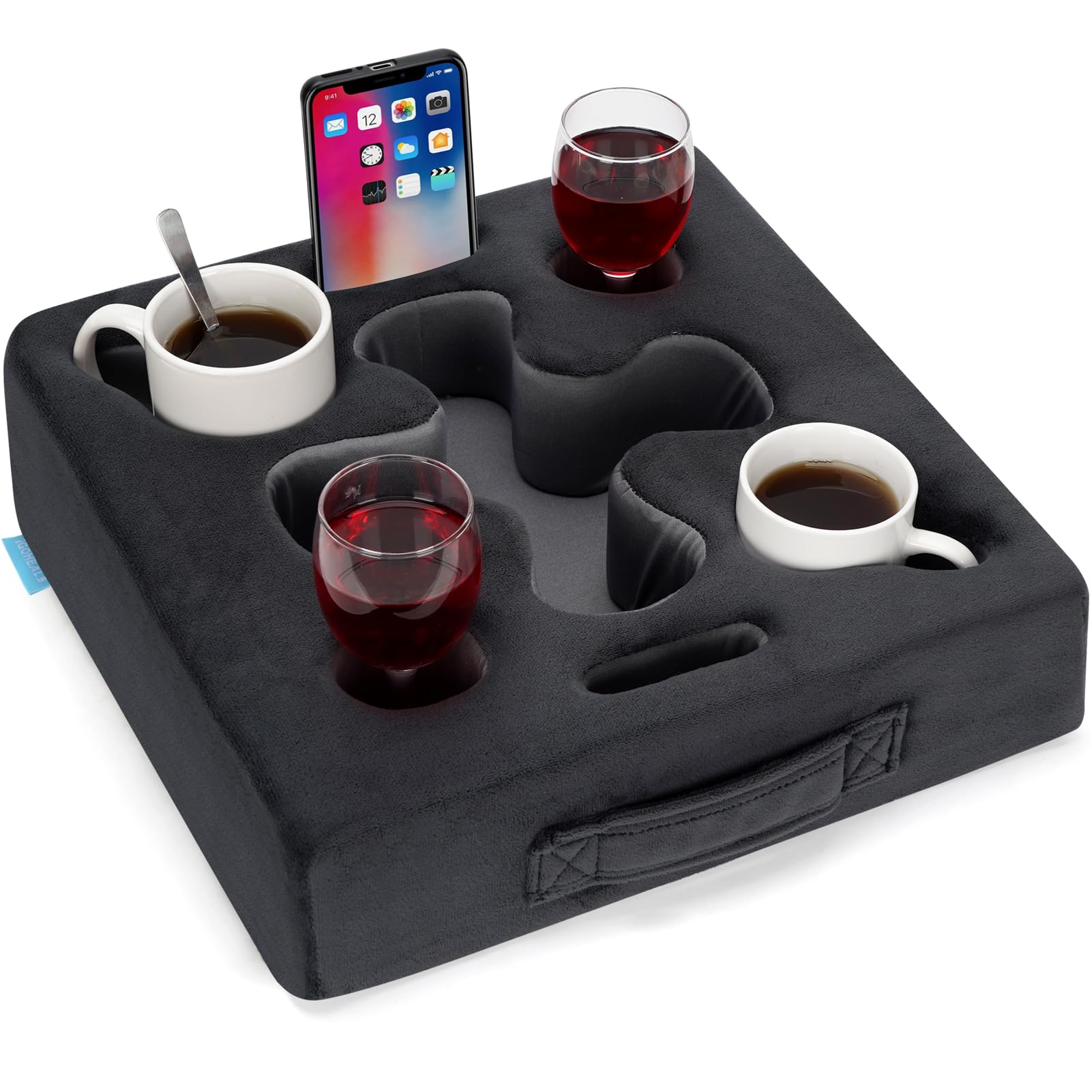 IGOHEALS Couch Cup Holder-Sofa Cup Holder Pillow Tray Caddy Cupholder Hearted for Bed, Rv, Tv, Car, Man Cave, Backseat for Remote, Drinks, Snacks (Square-Grey)