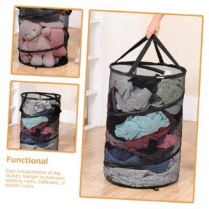 HOMSFOU Folding Laundry Basket Collapsible Laundry Hamper Folding Clothes Mesh Laundry Hamper Folding Sundries Organizer Clothes Basket Black Laundry Basket Laundry Mesh Basket Laundry Bag