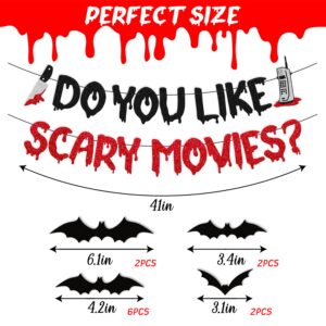 Halloween Decoration Do You Like Scary Movies Banner with 3D Bat Ornaments Hallow Horror Movies Night Party Decor Have a Killer Scream Party Decor Halloween Bloody Slayer Murder theme Spooky Creepy