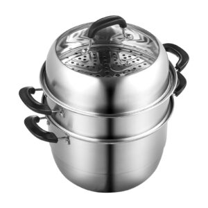 vevor steamer pot 11in/28cm, 3 tier steamer pot for cooking with 8.5qt stock pot, vegetable steamer & 2 steaming tray, food-grade 304 stainless steel food steamer cookware for gas electric stove grill