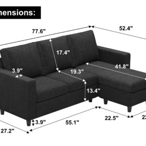 Belffin L Shaped Couch, Convertible Sectional Sofa with Linen Fabric, Modern Couch with Reversible Chaise for Living Room and Small Space, Dark Grey