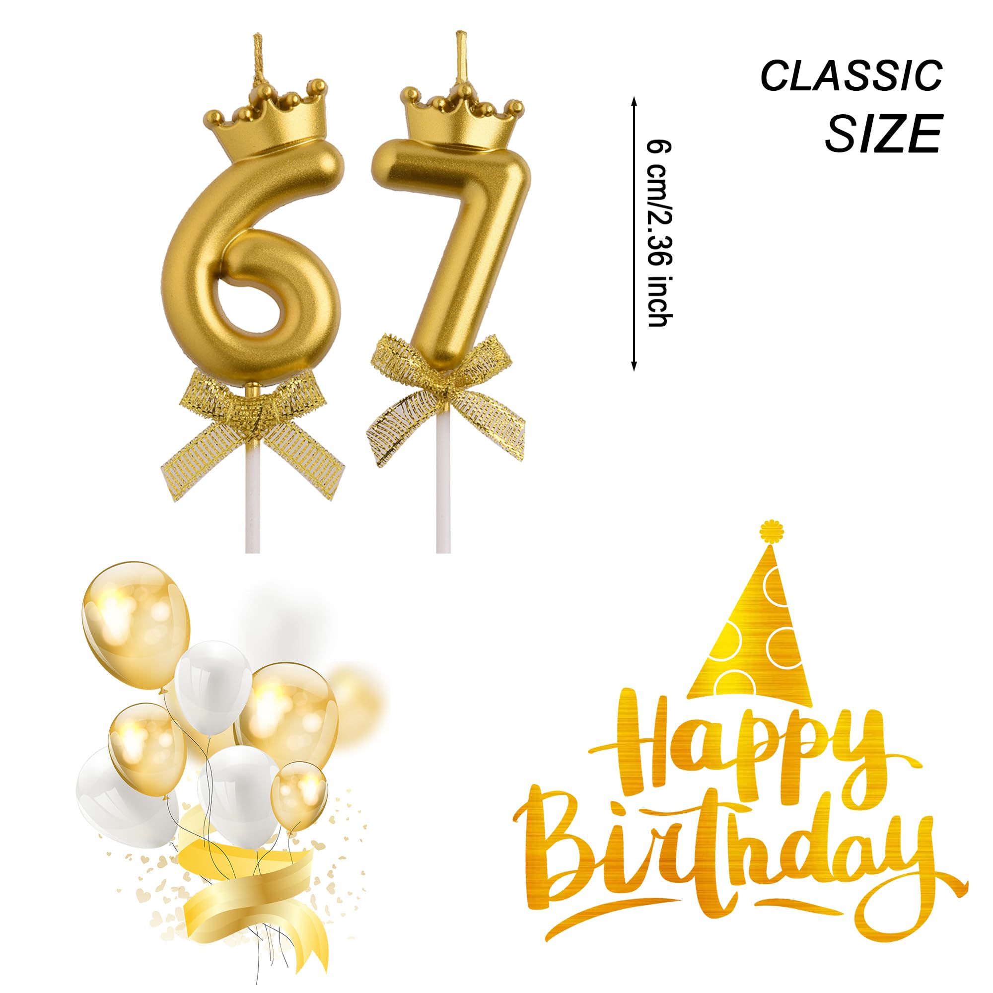 AOOLADA 67th 76th Birthday Candles, Gold 76 67 Year Old Cake Topper Number Birthday Candles, Birthday Party Decorations Gifts for Women Men