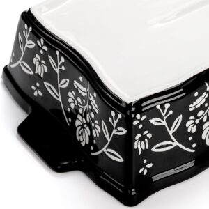 Bekith 3-Piece Ceramic Baking Dishes with Handles, Casserole Dishes for Oven, Rectangular Deep Lasagna Pans, Porcelain Bakeware Sets for Baking Cake Kitchen, Cooking, Black and White