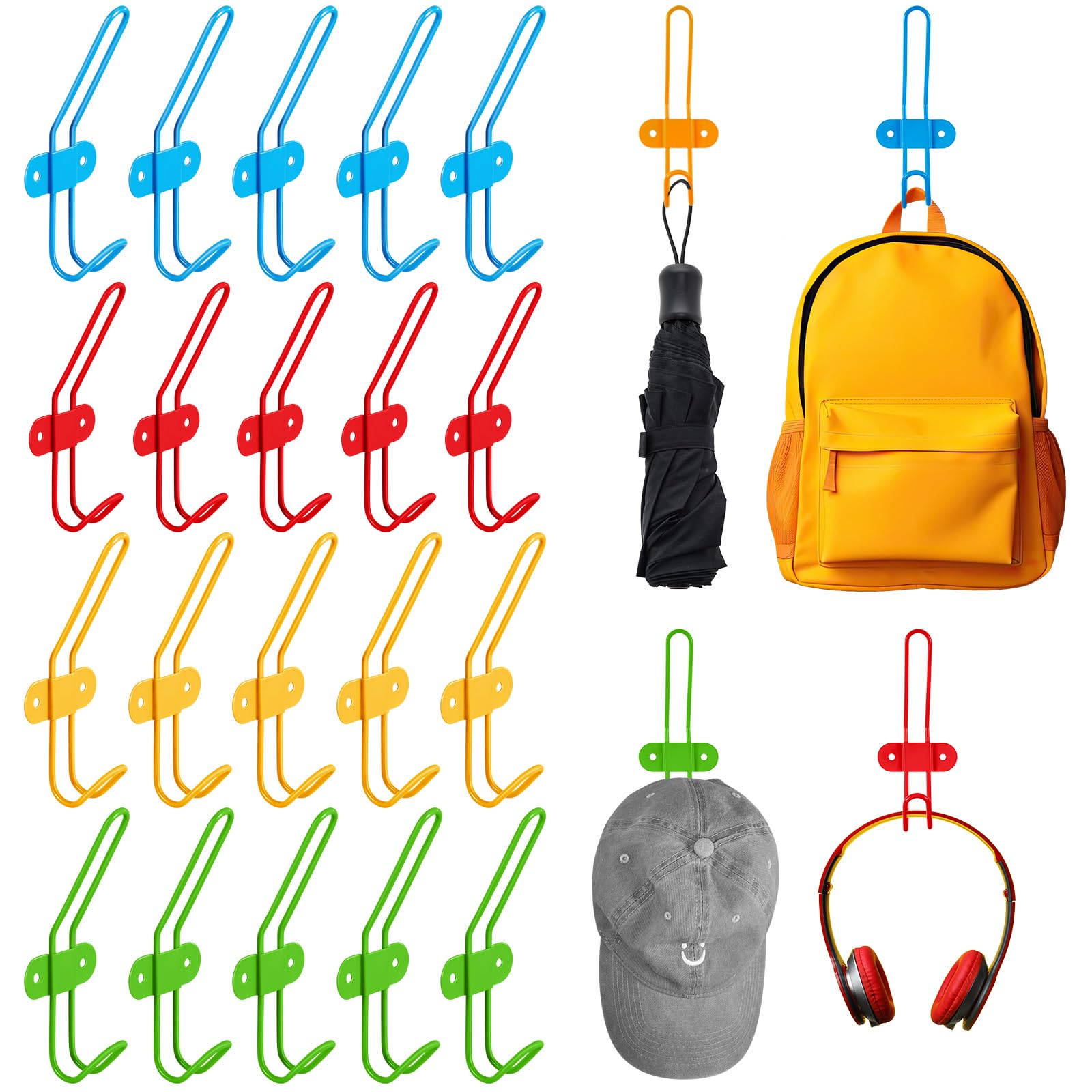 Yaocom 20 Pcs Kids Wall Coat Hooks Children Colorful Wall Mounted Hanger Hooks Rack Hanging Backpack Holder for Boys Girls Jackets Clothes Towels Robes Umbrellas Hats Bedroom Bathroom Playroom