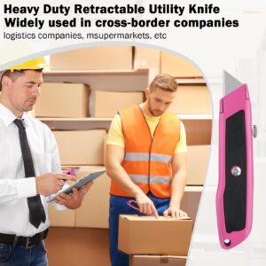 Chuangdi 16 Pack Box Cutter Utility Knife, Heavy Duty Aluminum Shell Retractable Ergonomic Box Cutter for Boxes Cardboard Carpet Pink Sharp Box Knifes, Package Opener