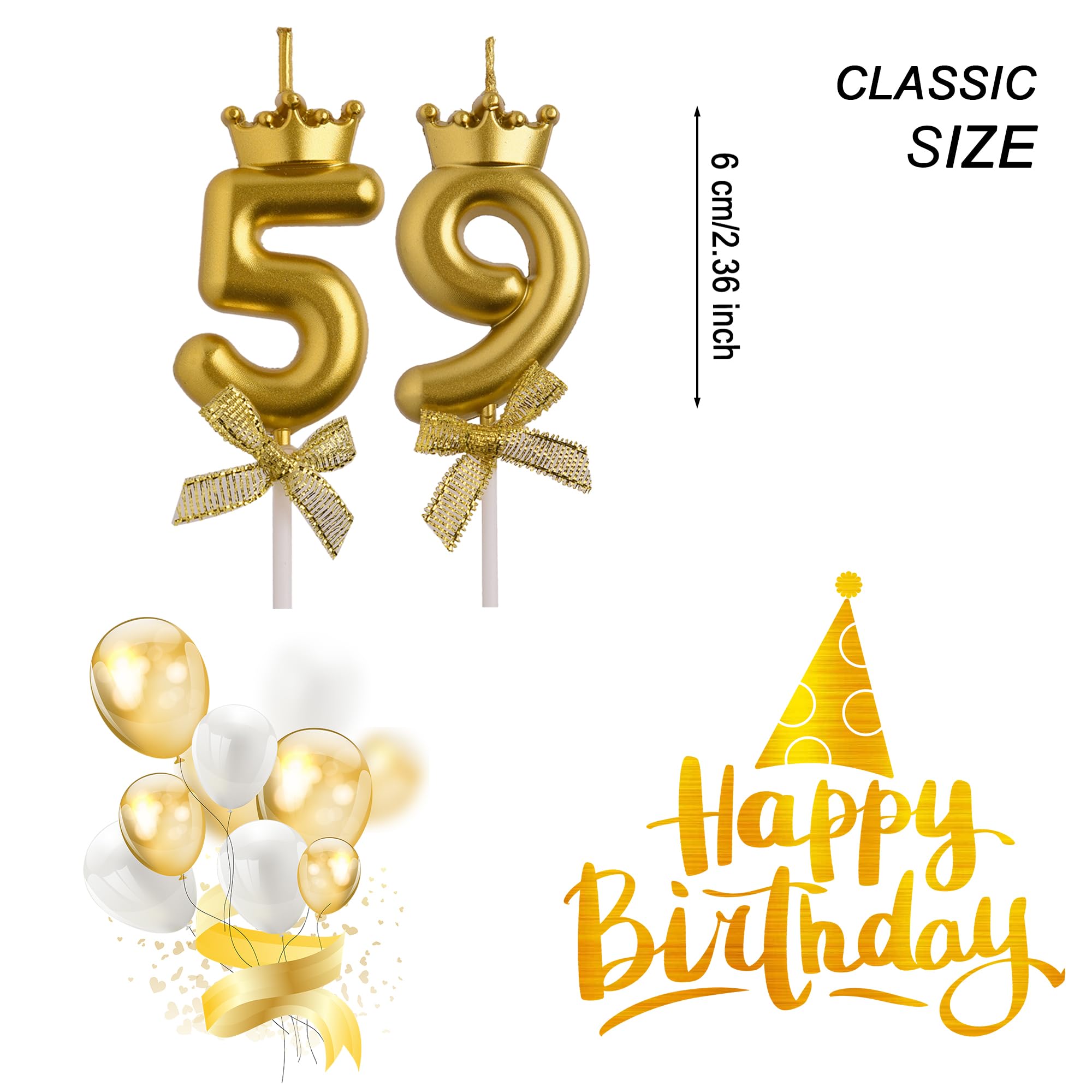 AOOLADA 59th 95th Birthday Candles, Gold 95 59 Year Old Cake Topper Number Birthday Candles, Birthday Party Decorations Gifts for Women Men