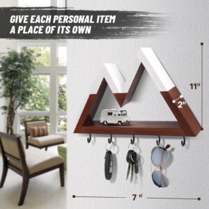 CRAKTH Mountain Key Holder for Wall Decorative, Wooden Key Hanger Wall Mount with 5 Hooks, Unique Key Rack for Mail and Key Organizer