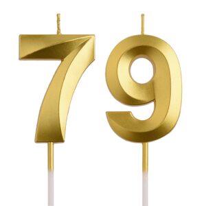 aoolada 79th 97th birthday candles, gold 97 79 year old number birthday candles, birthday party decorations cake topper gifts for men women