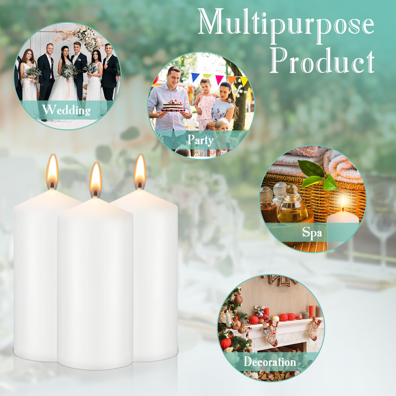 MTLEE 20 Pack Unscented Pillar Candles 3 x 5 Inch Smokeless White Candles Long Burning Pillar Candles Clean Dripless Pillar Candles for Wedding Birthday Spa Parties Dinners Home Gatherings