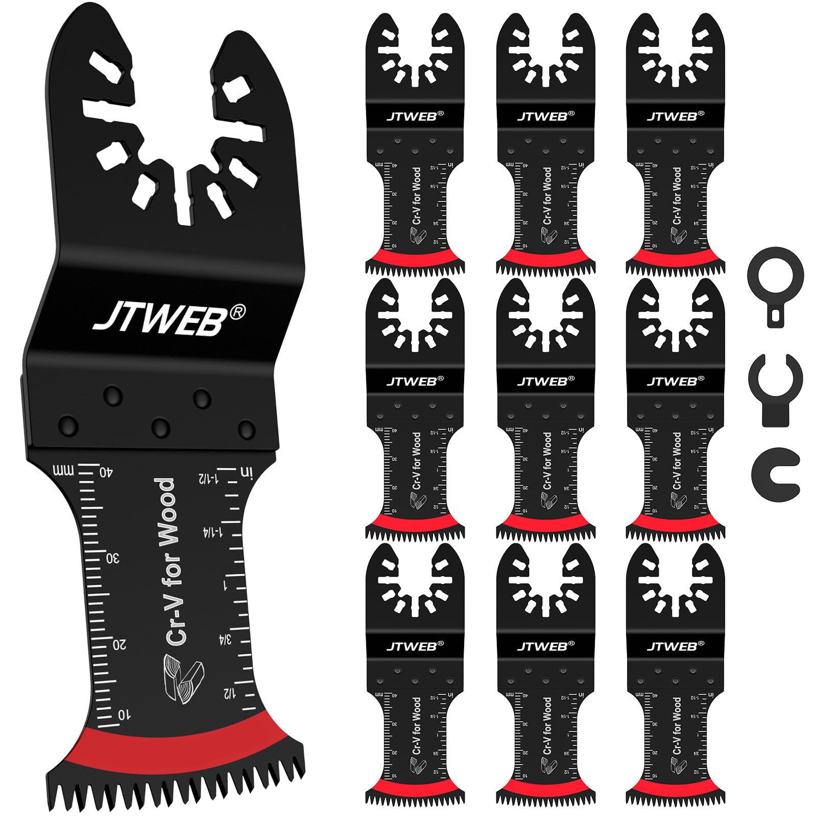 JTWEB Japanese Tooth Oscillating Saw Blades Wood, 10PCS Arc-Shaped Edge Multi Tool Blades for Wood, Plastic, Power Oscillating Tool Blade Multitool Blades Kits Sharpener Universal for Milwaukee