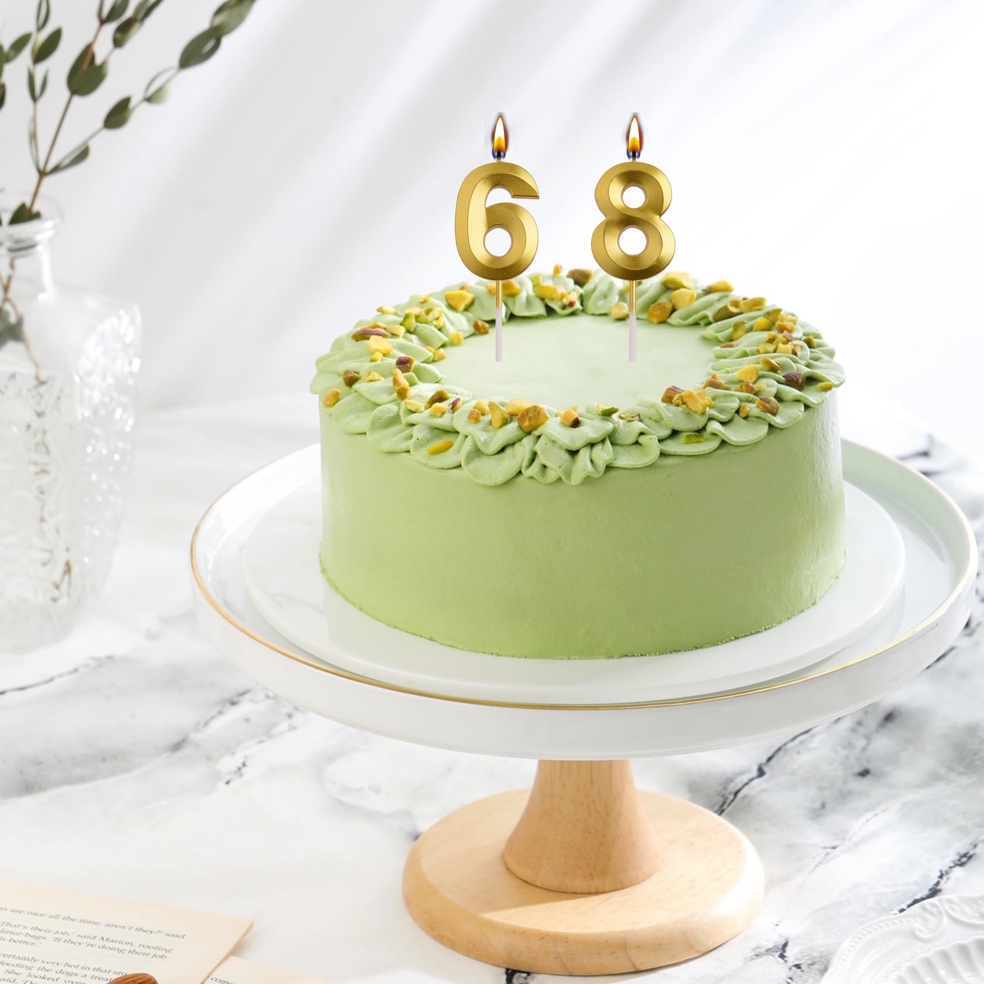 AOOLADA 68th 86th Birthday Candles, Gold 86 68 Year Old Number Birthday Candles, Birthday Party Decorations Cake Topper Gifts for Men Women