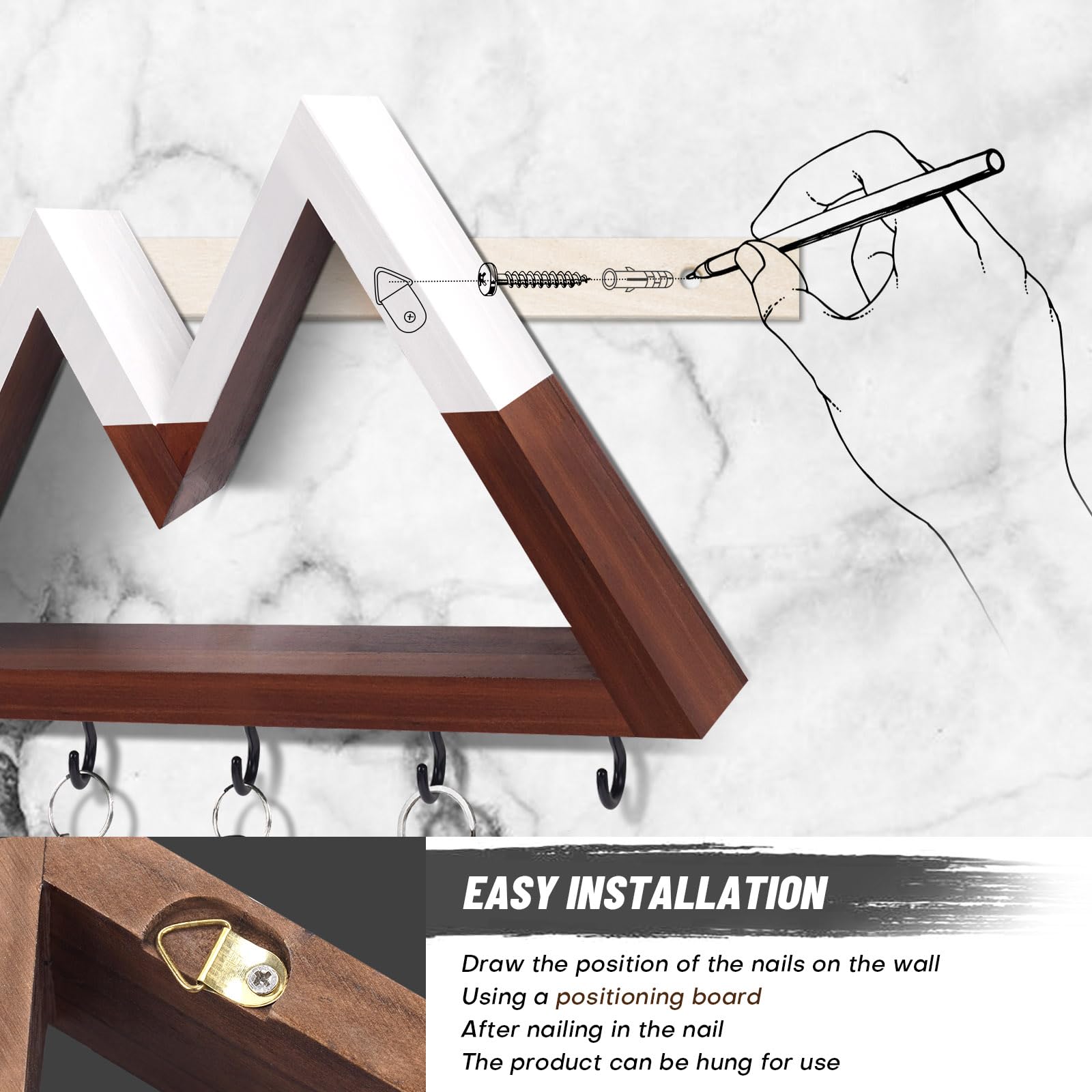 CRAKTH Mountain Key Holder for Wall Decorative, Wooden Key Hanger Wall Mount with 5 Hooks, Unique Key Rack for Mail and Key Organizer