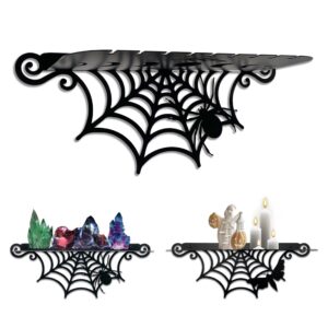 2 pcs gothic decor spiderweb shelves metal goth decor shelf for crystal display black witchy style spider and luna moth floating shelves halloween wall hanging shelf spooky home decor for room