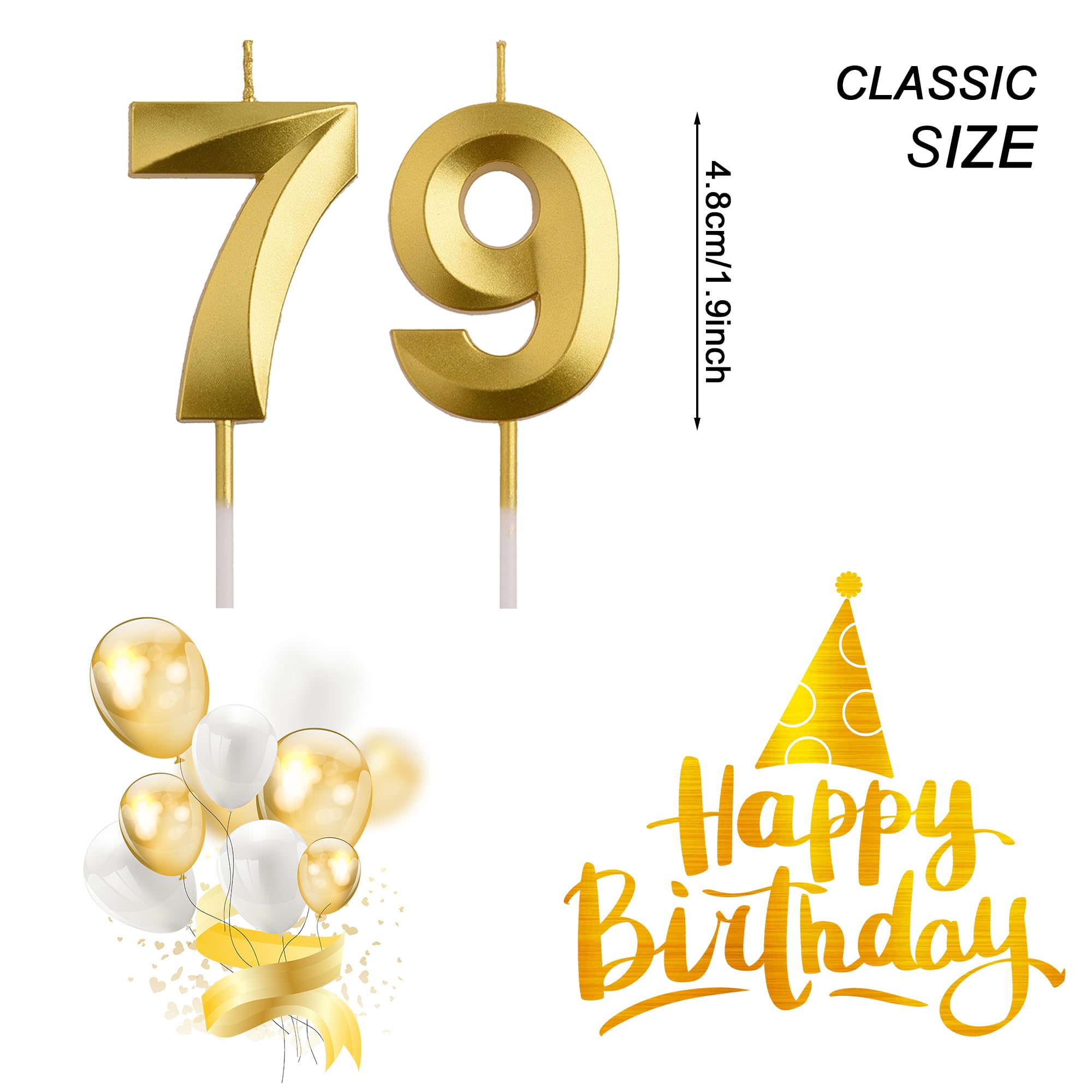 AOOLADA 79th 97th Birthday Candles, Gold 97 79 Year Old Number Birthday Candles, Birthday Party Decorations Cake Topper Gifts for Men Women