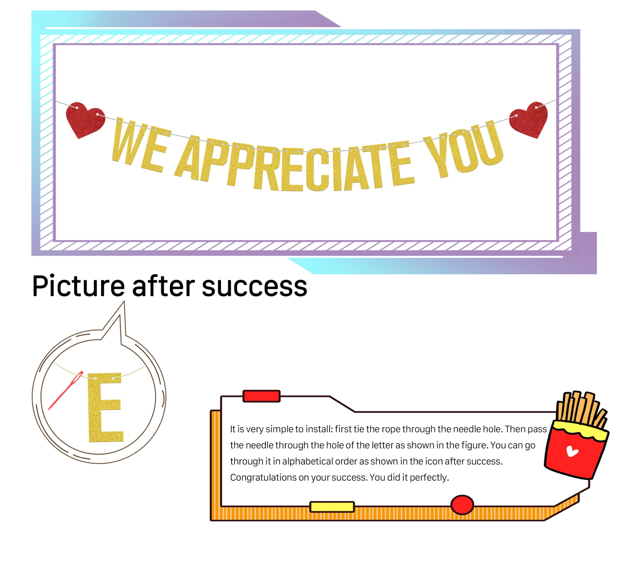 We Appreciate You Banner, Thank You Sign, Nurse/Doctor/Teacher Appreciation Banner Decorations, Thank You for All You Do Decor, Employee Appreciation Banner Decorations for Office Party Gold Glitter