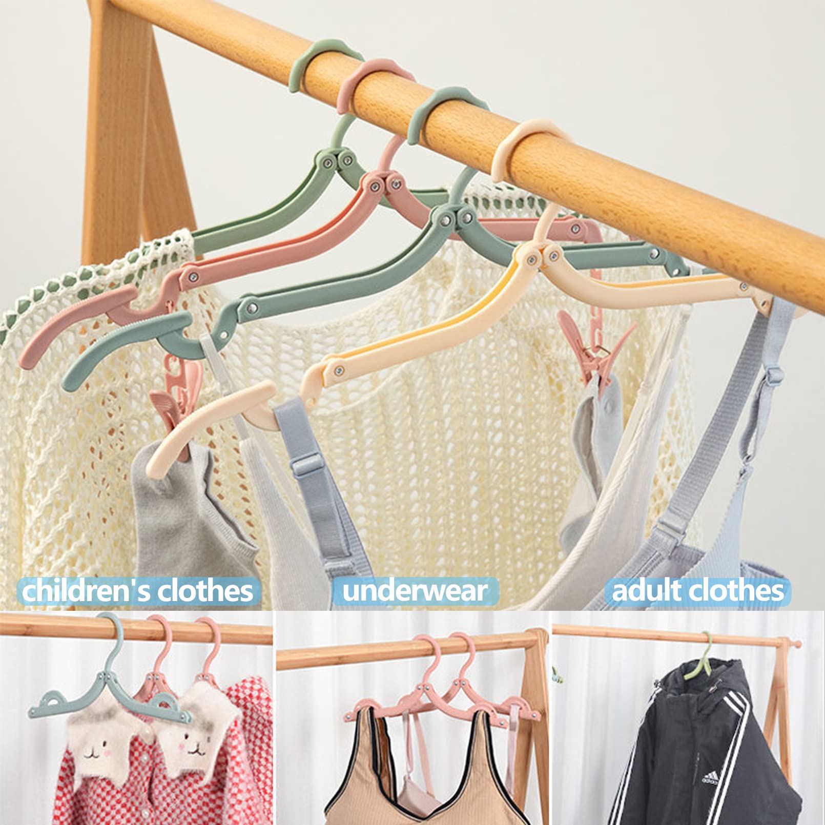 24PCS Travel Hangers,Portable Folding Clothes Hangers,Travel Clothes Hangers with Clotheslines,Travel Accessories Foldable Clothes Drying Rack for Travel,Plastic Foldable Non Slip Clothing Hangers