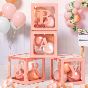 Winrayk Floral Baby Shower Decorations for Girl, Baby Boxes with Letters, Rose Gold Pink Balloon Arch Backdrop Tablecloth Heart Foil Balloon, Birthday Party Decor Girl Baby Shower Decorations