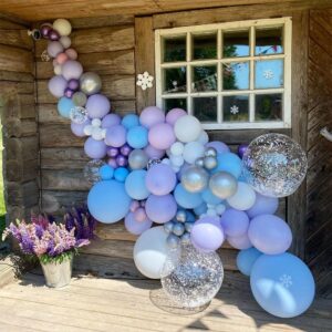 Blue Purple Snowflake Balloon Garland Arch Kit,148Pcs Ice Snow Blue Purple Silver White Balloons for Winter Wonderland Christmas Baby Shower Snow Princess Girls Birthday Party Decorations