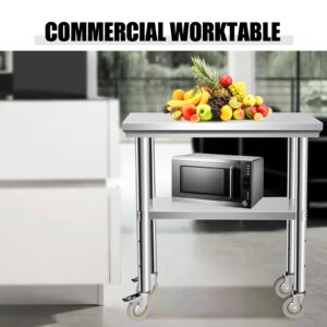 OUKIDR Heavy Duty Work Table, Stainless Steel Table for Prep 24" X 24" with 4 Casters for Commerical Kitchen, Restaurant, Home and Hotel,24" X 24"