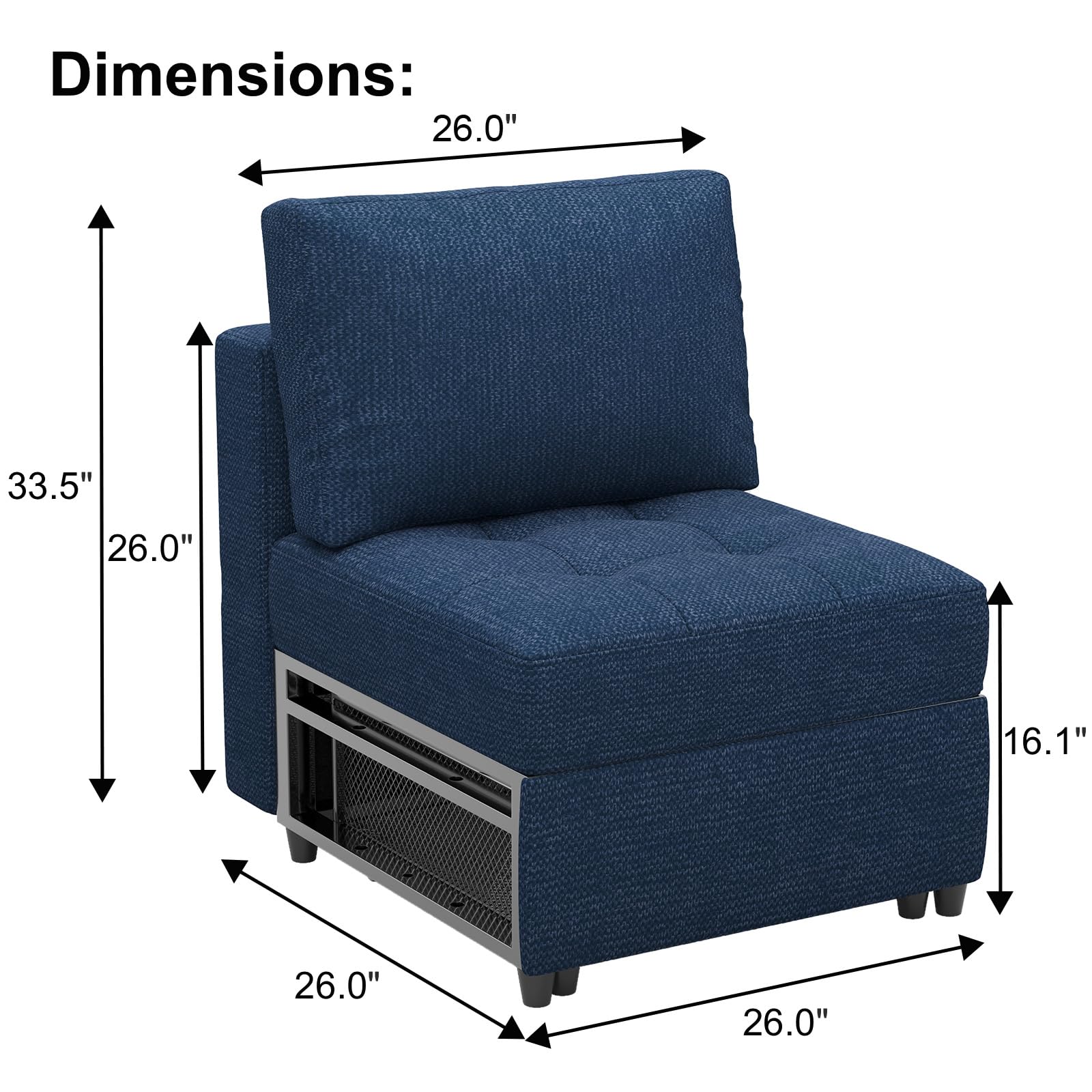 Belffin Fabric Accent Side Sofa Chair Armless Couch Chair Modern Single Seat Module for Modular Sectional Sofa Pull Out Sofa Couch Blue