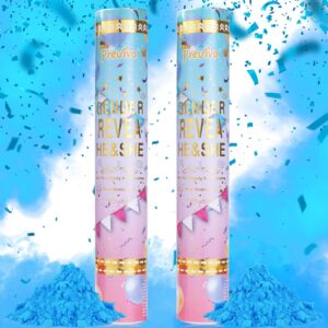 previvo gender reveal confetti powder cannon - 2 pack blue baby gender reveal poppers - 100% biodegradable powder smoke - ideas party