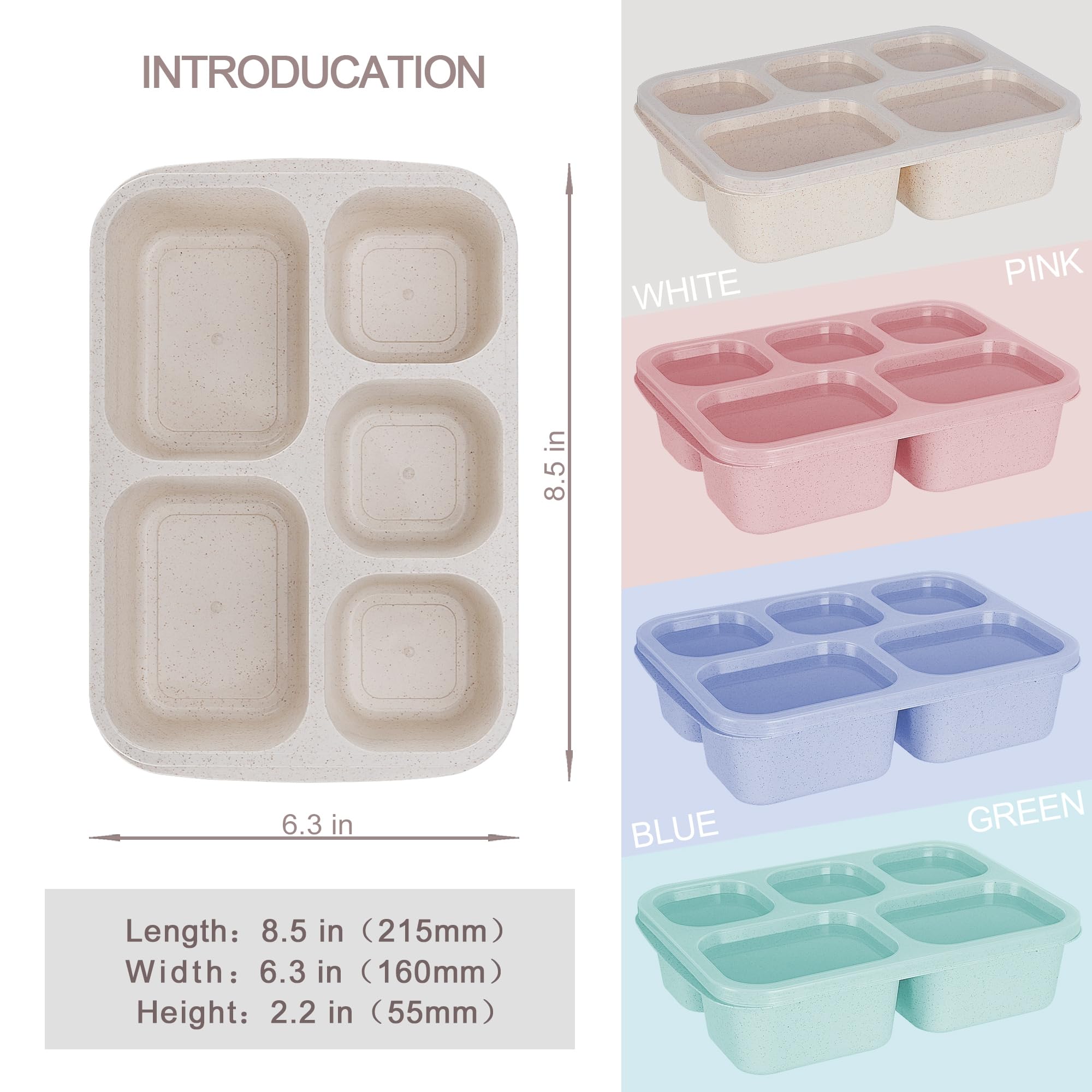 Bento Box Adult Lunch Box, 4 Pack Lunchable Containers for Adults with 5 Compartments, Meal Prep Containers Reusable for Kids, Food Storage Snack Containers for School, Work, Travel