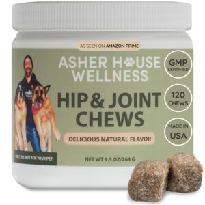 asher house wellness hip and joint supplement for dogs - natural soft chew with msm, chondroitin, glucosamine, vitamins - promotes joint health & pain relief senior & all dog breeds, large, 120 chews