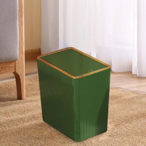 Kitchen Wastebasket with Press Type Lid Narrow Garbage Can, Paper Basket Organizer, Bathroom Trash Can with Lids for Study, 12L Green