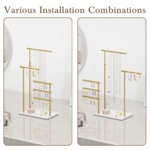 susswiff Jewelry Holder Organizer Stand - Adjustable Tall 17.5" (Max), Sturdy Jewelry Hanger for Necklaces, Earrings, Bracelets, Rings, Jewlery Display and Storage, Gold and White, Metal