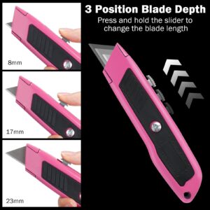 Chuangdi 16 Pack Box Cutter Utility Knife, Heavy Duty Aluminum Shell Retractable Ergonomic Box Cutter for Boxes Cardboard Carpet Pink Sharp Box Knifes, Package Opener