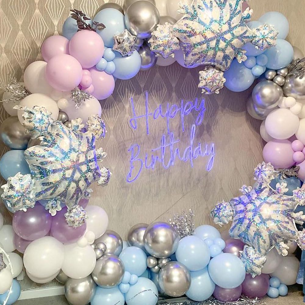 Blue Purple Snowflake Balloon Garland Arch Kit,148Pcs Ice Snow Blue Purple Silver White Balloons for Winter Wonderland Christmas Baby Shower Snow Princess Girls Birthday Party Decorations