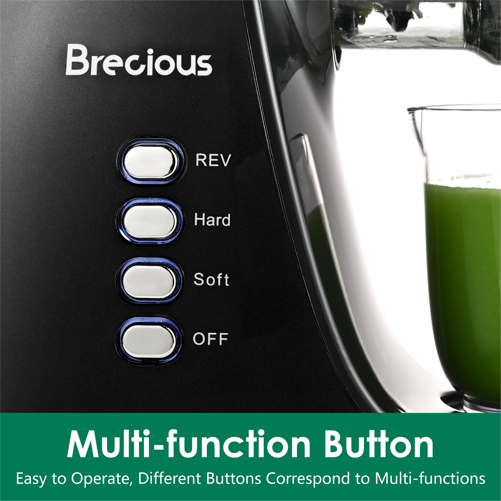 Slow Masticating Juicer,Brecious Cold Press Juicer with 2 Speed Modes & Quiet Motor,Juicer Machines Vegetable and Fruit with Reverse Function,Celery Juicer,BPA-Free,Easy to Clean (Black)