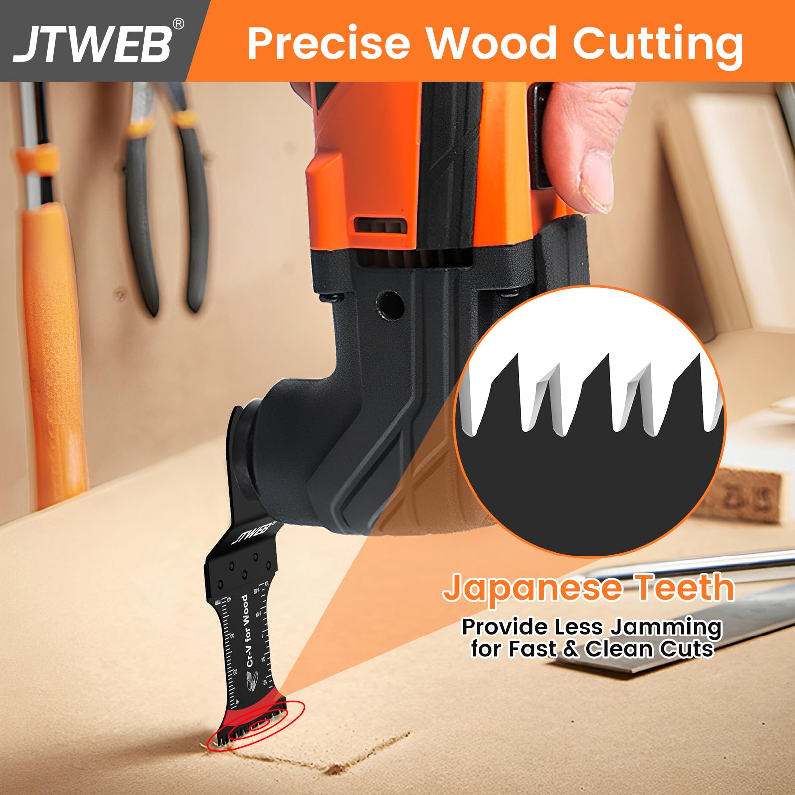 JTWEB Japanese Tooth Oscillating Saw Blades Wood, 10PCS Arc-Shaped Edge Multi Tool Blades for Wood, Plastic, Power Oscillating Tool Blade Multitool Blades Kits Sharpener Universal for Milwaukee