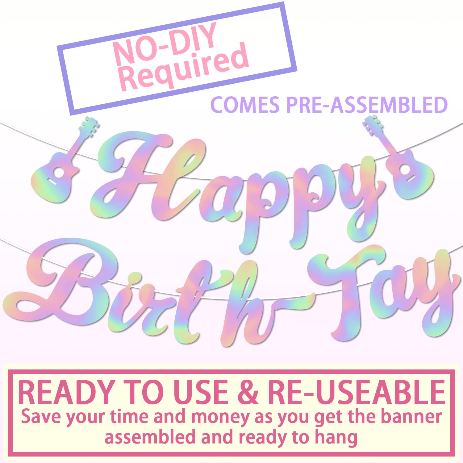 Birthday Decorations Happy Birth-Tay Banner, NO-DIY Birthday Banner, Glitter Laser Happy Birth-Tay Decorations for Girl Boys Birthday Party