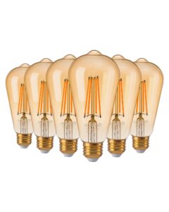 edishine 6 pack vintage led edison bulbs 8w equivalent 60w, st64 dimmable led light bulbs, 700lm 2200k amber warm light e26, decorative antique led filament bulbs for home and commercial, ul listed