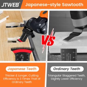 JTWEB Japanese Tooth Oscillating Saw Blades Wood, 10PCS Arc-Shaped Edge Multi Tool Blades for Wood, Plastic, Power Oscillating Tool Blade Multitool Blades Kits Sharpener Universal for Milwaukee