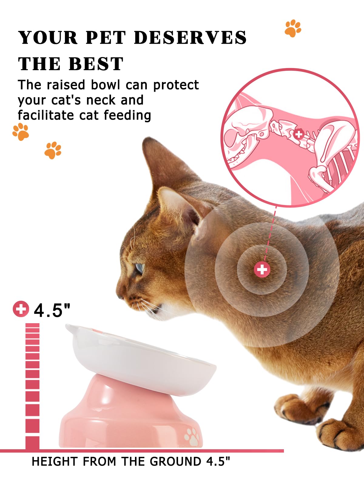 Y YHY Ceramic Slow Feeder Cat Bowl, Elevated Cat Bowl Tilted Design Slow Feeder for Dog and Cat for Dry and Wet Food, Pink