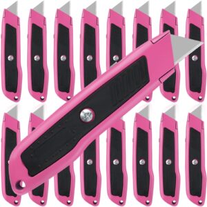 chuangdi 16 pack box cutter utility knife, heavy duty aluminum shell retractable ergonomic box cutter for boxes cardboard carpet pink sharp box knifes, package opener