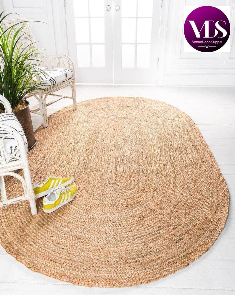 VDS Pack of 1, Oval Hand Woven Braided Jute Area Rug 2x4 feet, Natural Reversible Rug for Home Decor, Living Room, Kitchen, Entryway Rug, Door Mat, Farmhouse Rustic Boho Accent Rug (2'x4')