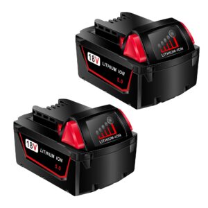 oyrmil 2 packs 5.0ah battery replace for milwaukee m18 battery compatible with 48-11-1850 48-11-1860 48-11-1845 48-11-1828