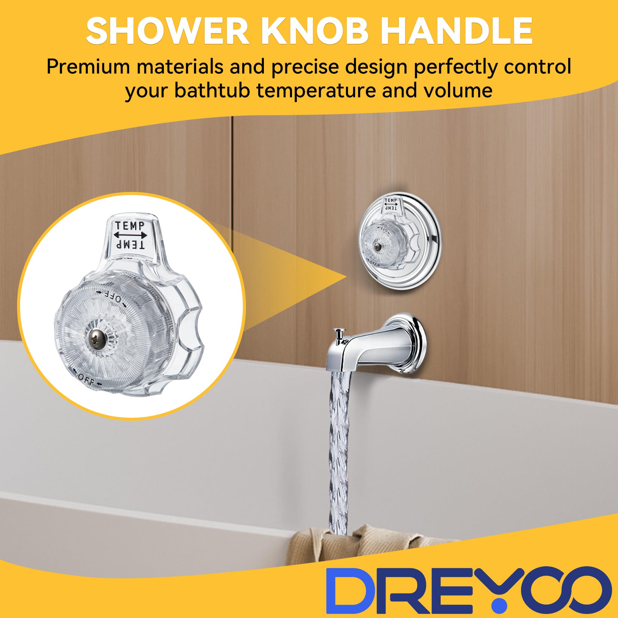 Dreyoo 1 Set Replacement for MXT11 Temperature and Volume Handles Compatible with Mixet Tub and Shower Knob Replacement Acrylic Shower Volume Control Handle Bathtub Hot Cold Temperature Control Part