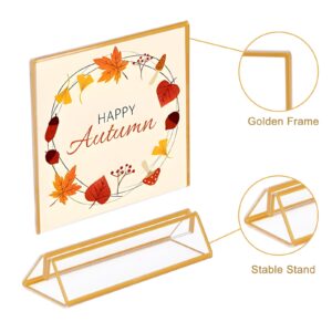 AMEITECH 6 x 4 Horizontal Acrylic Sign Holder with Gold Borders, Clear Double Sided Table Menu Stands Picture Frames for Wedding Table Numbers, Restaurant Signs, Photos and Art Display - 6 Pack