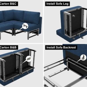 Belffin Fabric Accent Side Sofa Chair Armless Couch Chair Modern Single Seat Module for Modular Sectional Sofa Pull Out Sofa Couch Blue